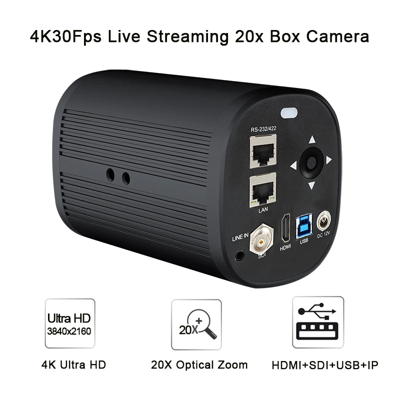 

4K 30Fps 20X Optical Zoom Conference Room Camera USB3.0 HDMI SDI Box Camera RJ45 Works with Zoom Skype Teams OBS YouTube