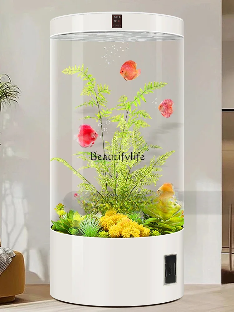 Cylindrical Fish Tank Medium and Large Full round Glass Aquarium Smart Home Floor