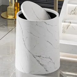 Flip Up Trash Can New Style Waste Cleaning Tools with Lid Cover Large Size Imitation Marble Pattern Storage Bin Bedroom Bathroom
