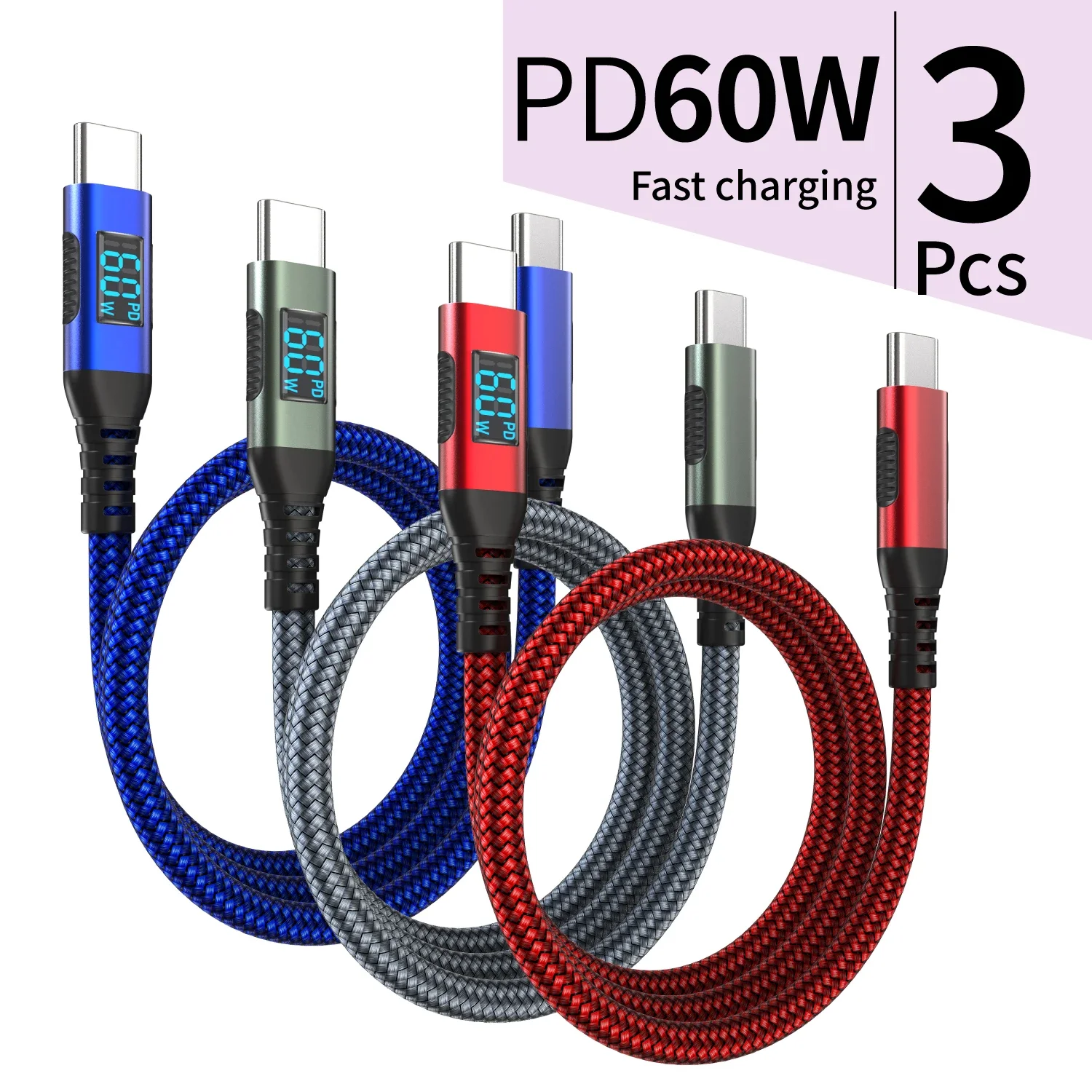 3Pack USB C Cable, 60W Type-C Fast Charging Cable, for iPhone DUO, for iPhone 18/17/16/15 Series, iPad Mini More