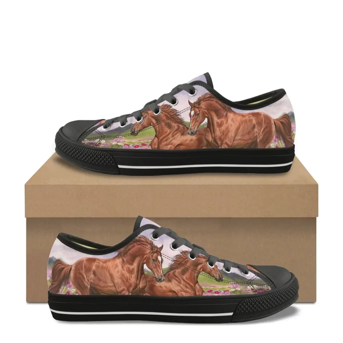 

Women's Casual Flat Shoes Summer Fall Classic Low Top Canvas Shoes For Students Fashion Art Running Horse Print Outdoor Sneakers