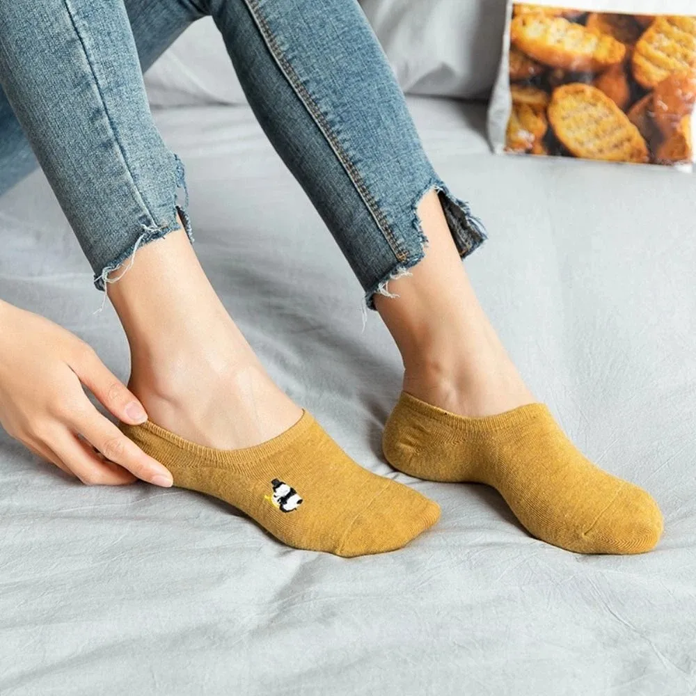 

10Pairs Cartoon Thin Boat Socks Animal Embroidery Sweet Short Socks Non-slip Rubber Breathable Invisible Ankle Socks Girl