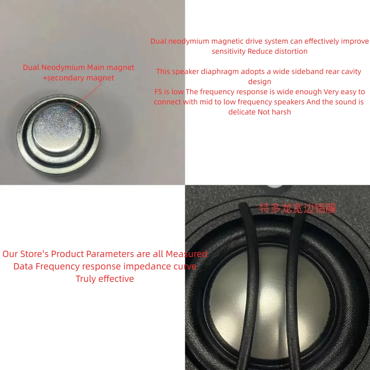 GHXAMP 1 Zoll 66 mm breite Aluminiummembran Dual Neodym 25 mm Schwingspule 4 Ohm 50 W High-End-Hochtöner-Lautsprechereinheiten 2 Stück – Detail 4