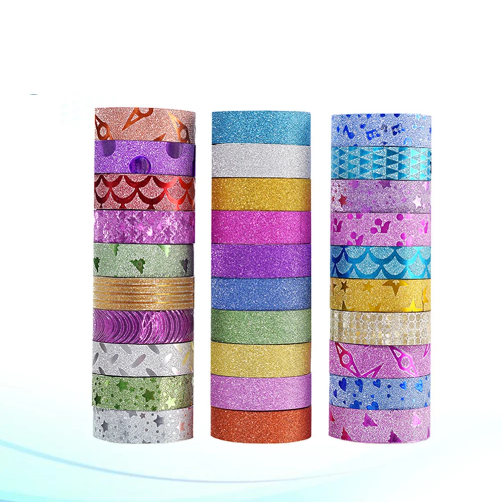 30 Rolls Glitter Washi Masking Tape DIY Stick Paper Tape Decorative Craft Tape for DIY and Scrapbook Gift Wrapping (10 Roll Pure