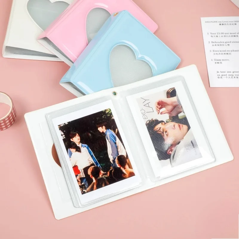 Mini Heart Hollow Photocard Holder Album, 32 Pockets 3 Inch Photo Storage Case for Idol Pictures, 8.5x11cm