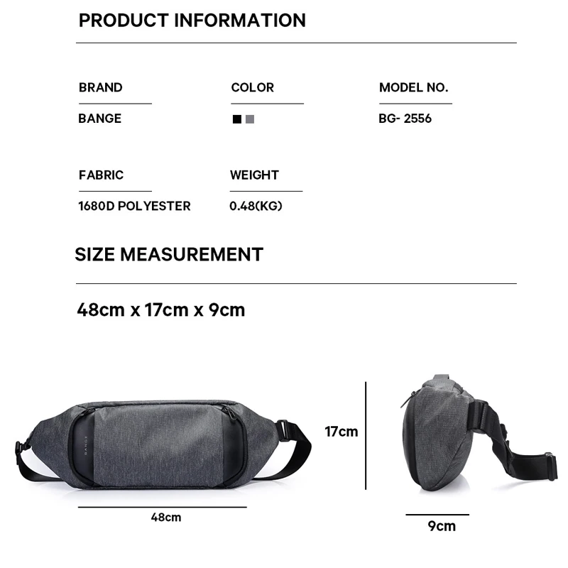 BANGE Fashion Chest Bag Men Travel Waterproof Leisure Male Bag Sports Packs Messenger Shoulder Sling Running Women Shoulder Bag