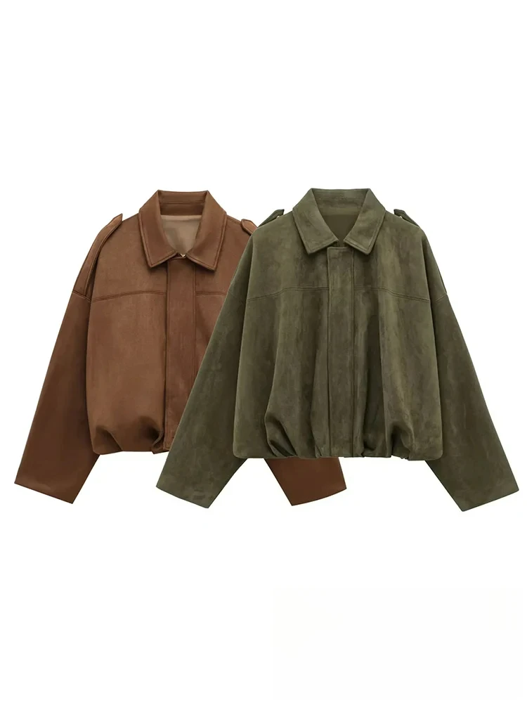 سترة KONDALA أنيقة غير رسمية للنساء بسحاب وياقة مقلوبة وأكمام طويلة معاطف قصيرة فضفاضة موضة 2025 سترات للربيع والصيف