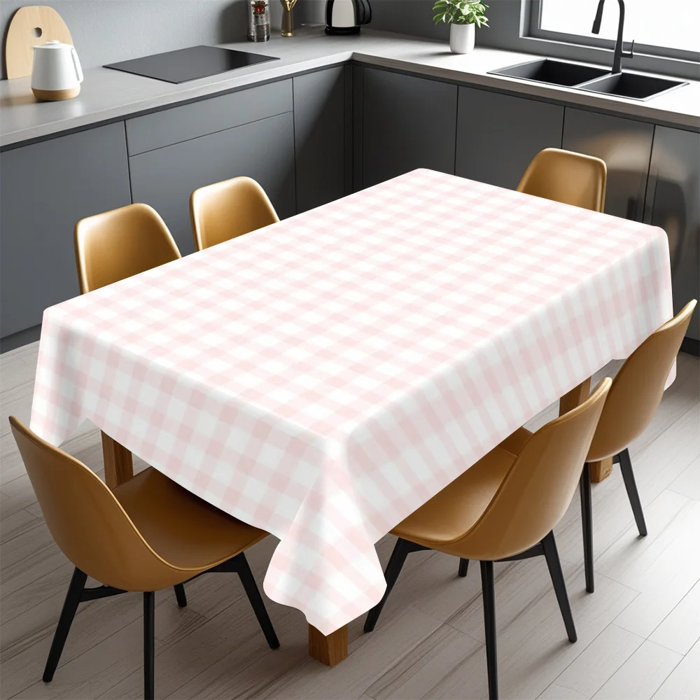Checkered Tablecloth, Soft Pink White Gingham Pattern Cover, Waterproof Table Cloth for Dining Table, Kitchen Decoration