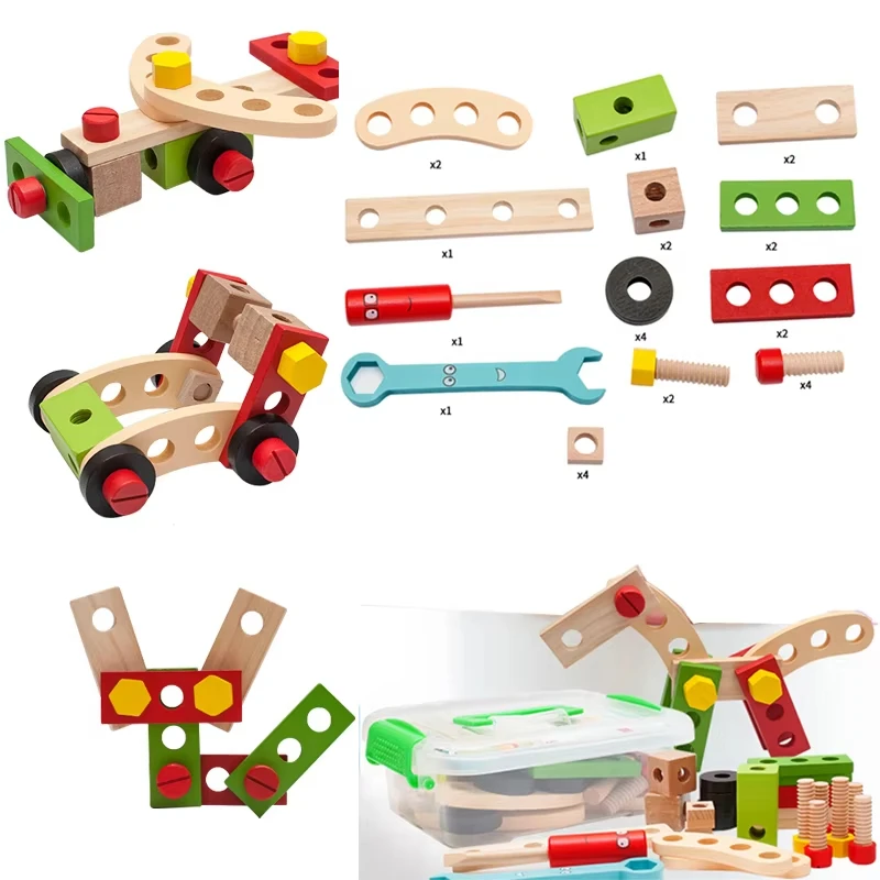 Jouets éducatifs Montessori pour enfants, boîte à outils en plastique et bois, jeu de Simulation d'assemblage de vis d'écrou, jouets d'outils de charpentier