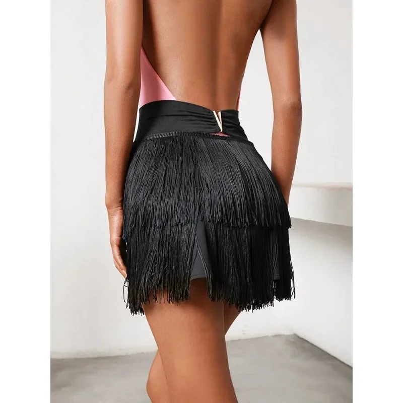 

adult Latin dance skirt women's double-layer encrypted tassel cha cha rumba samba tango competition performance training suit