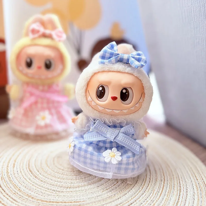 

Labubu Doll Clothes Daisy Plaid Skirt Cute 15/17cm Labubu I II Idol Dolls Clothes Sitting Party Accessories DIY Gifts