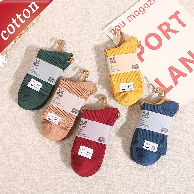 5 أزواج الخريف الشتاء الراحة عالية الجودة جوارب قطنية المرأة الجوارب مجموعة اليابانية بلون تنوعا عادية منتصف جوارب أنبوبية #2
