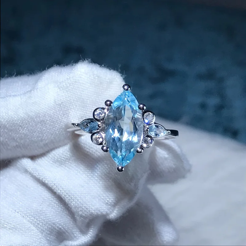 

SGARIT, кольца из стерлингового серебра 925 пробы для женщин, 6x12 мм, обручальное кольцо с синим топазом и драгоценным камнем