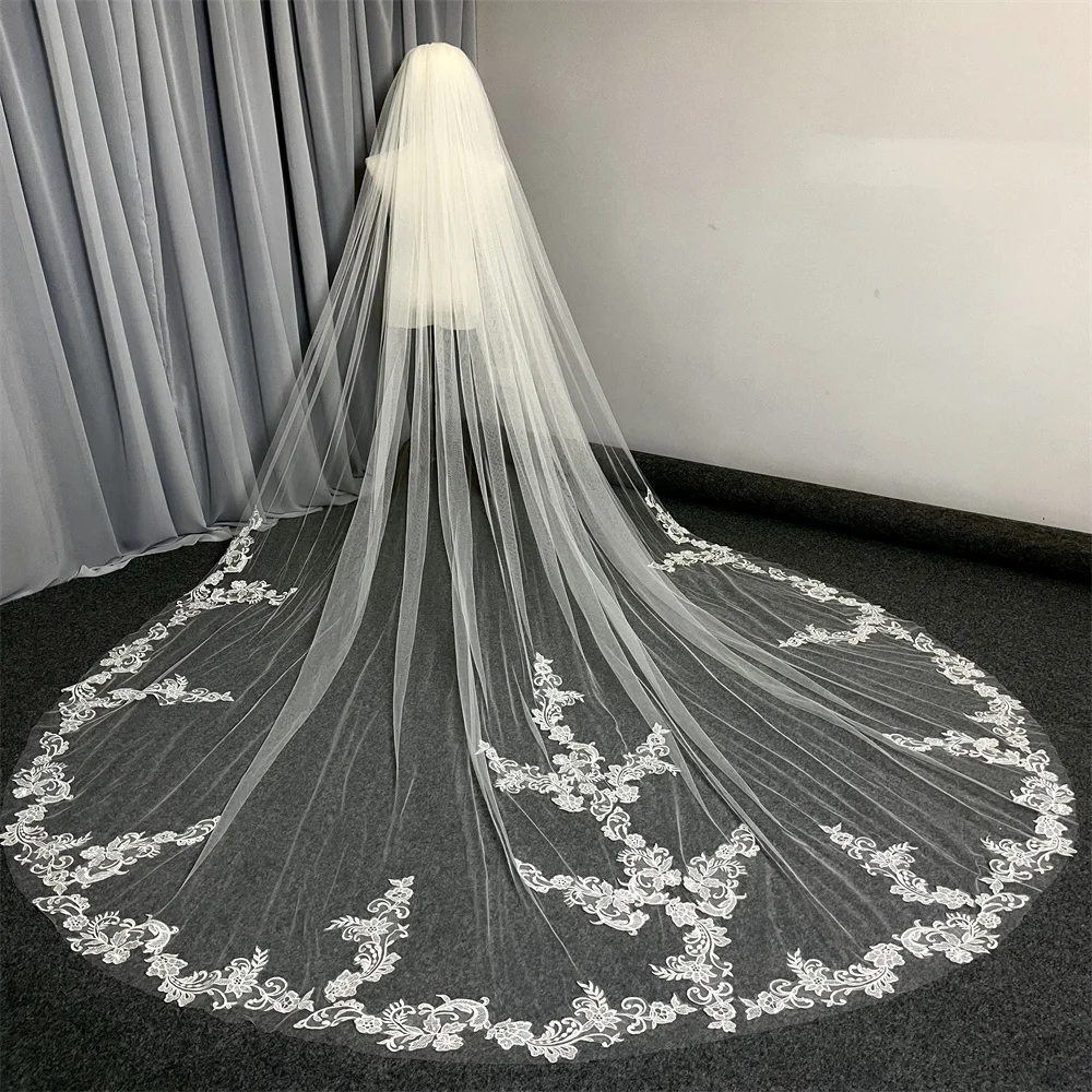 White/Ivory Glitter Sequins Lace Long Wedding Veil 3 Meters Bridal Headpiece Elegant Bride Sequined Lace Veil for Wedding