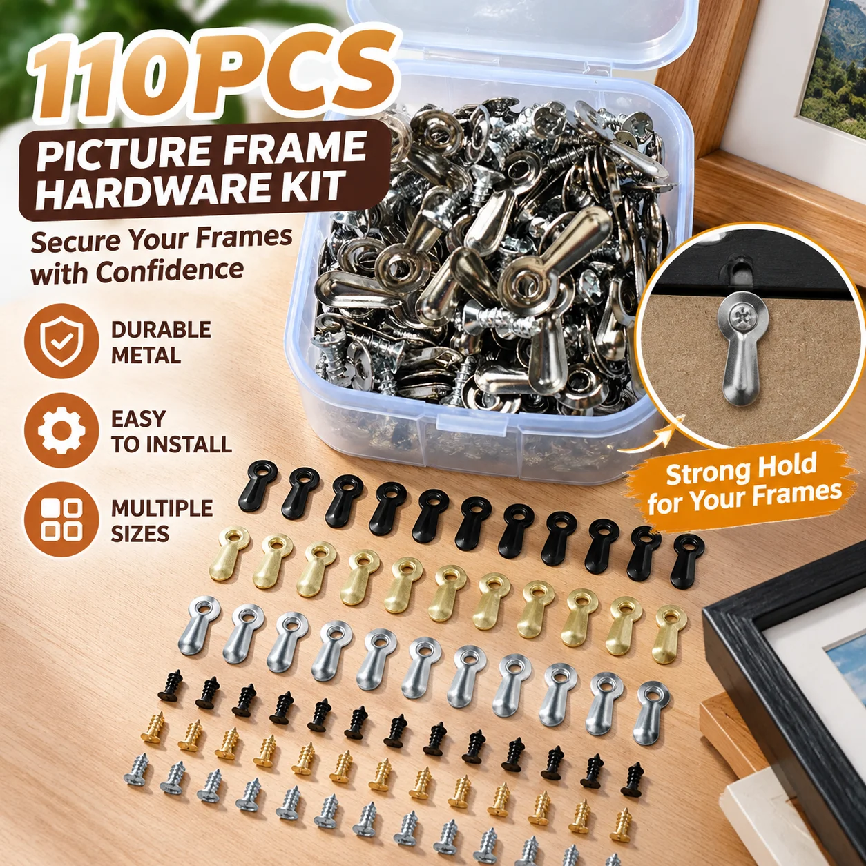 110Pcs Rotating Turn Button Frame Backing Clips Iron Fasteners Hardware Kit for Picture Frame Mirror Fixing Pack