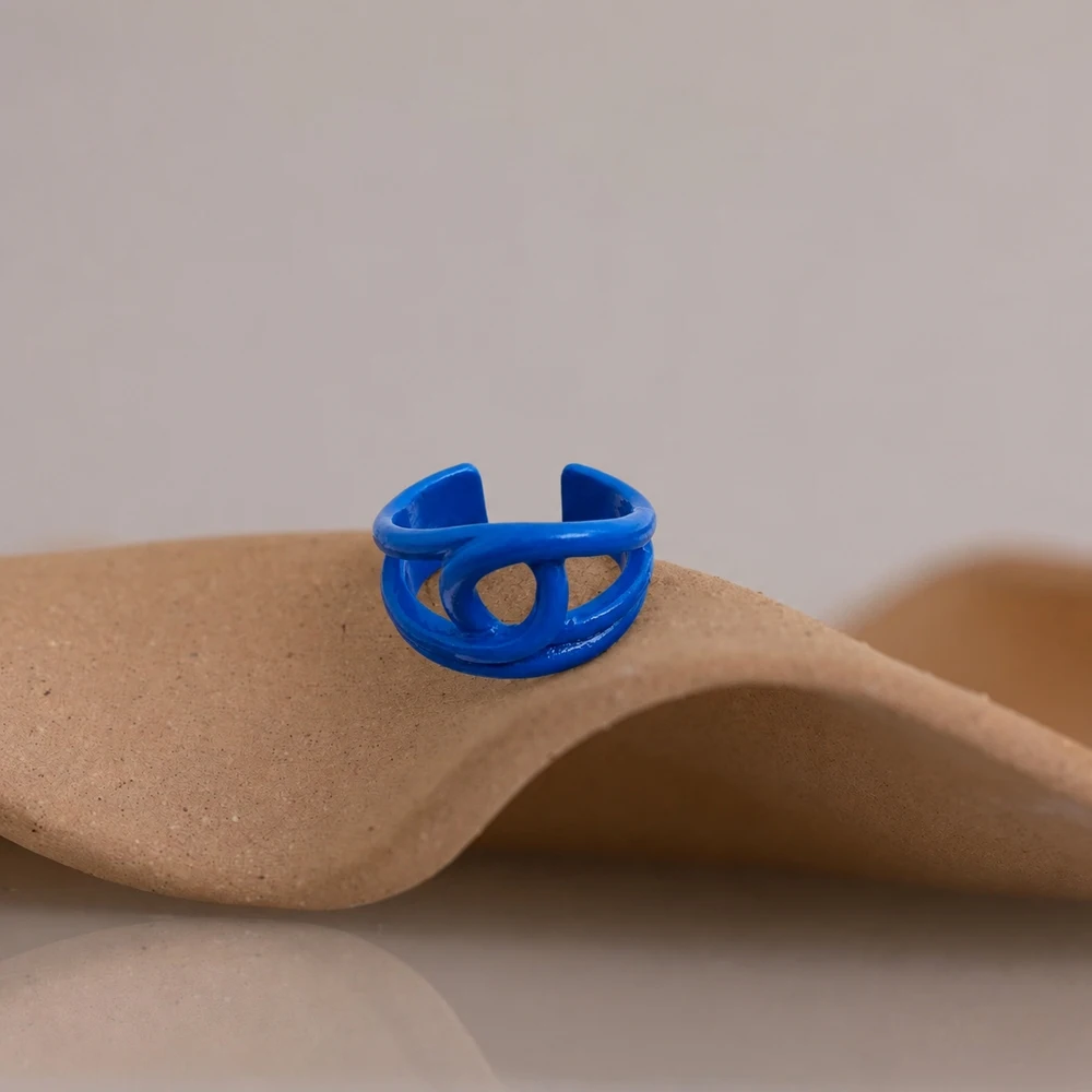 1pc Geometric Blue Open Cocktail Ring Unisex Trendy Statement Band 20mm Wide Abstract Modern Fashion Style