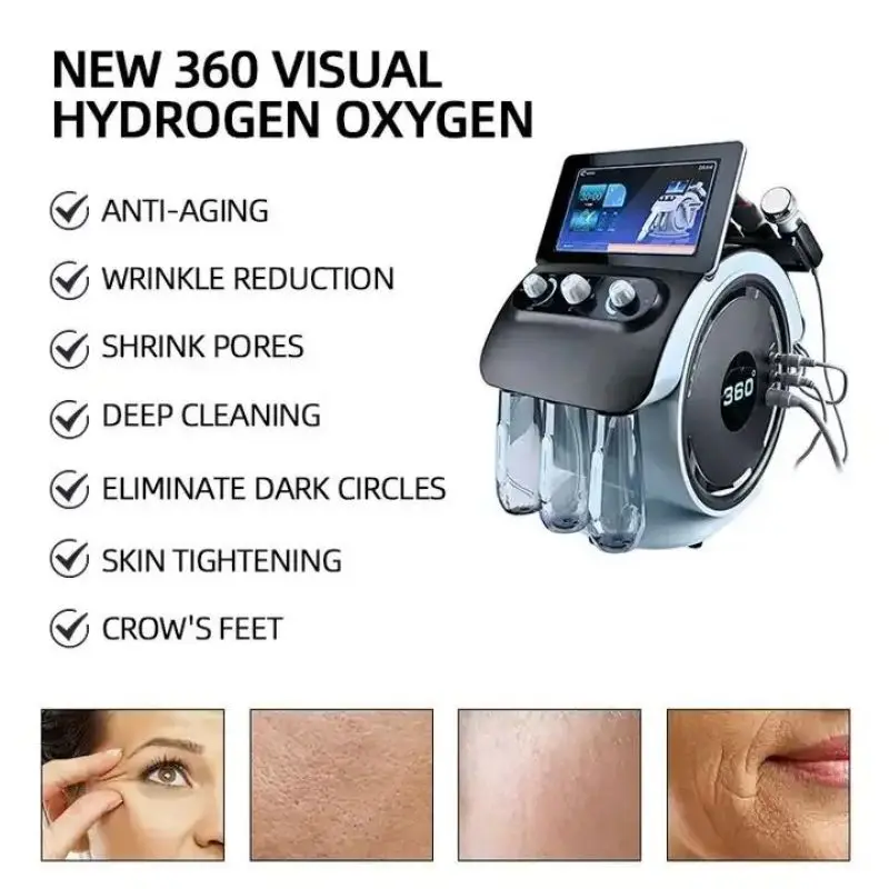 Machine faciale portative 6 en 1 H2O2, petite bulle d'oxygène, Microdermabrasion, détection d'humidité de la peau, Machine à éplucher l'eau Hydra