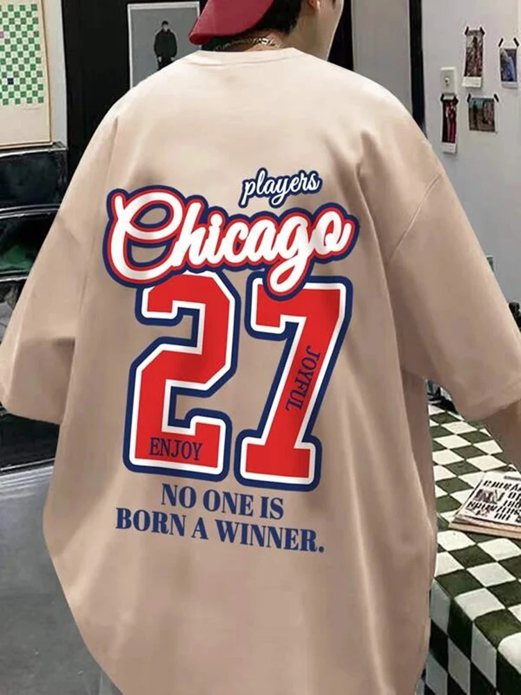 Chicago 27 No One Is Born A Winner Men T-Shirt Vintage Creative Streetwear Oversize Hip Hop Tops O-Neck Casual Mans Tee Clothing