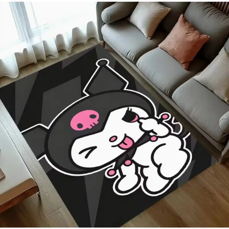 Alfombra negra con bonito patrón de Sanrio, alfombra decorativa 3D para sala de estar, dormitorio, pasillo, alfombra suave y cómoda, alfombra para área de colchón