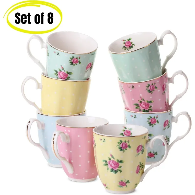 Imagem -02 - Btat- Royal Porcelain Coffee Canecas Grupo Floral Canecas Osso China Grande Caneca de Chá Copos de Café 12 oz Conjunto de 8