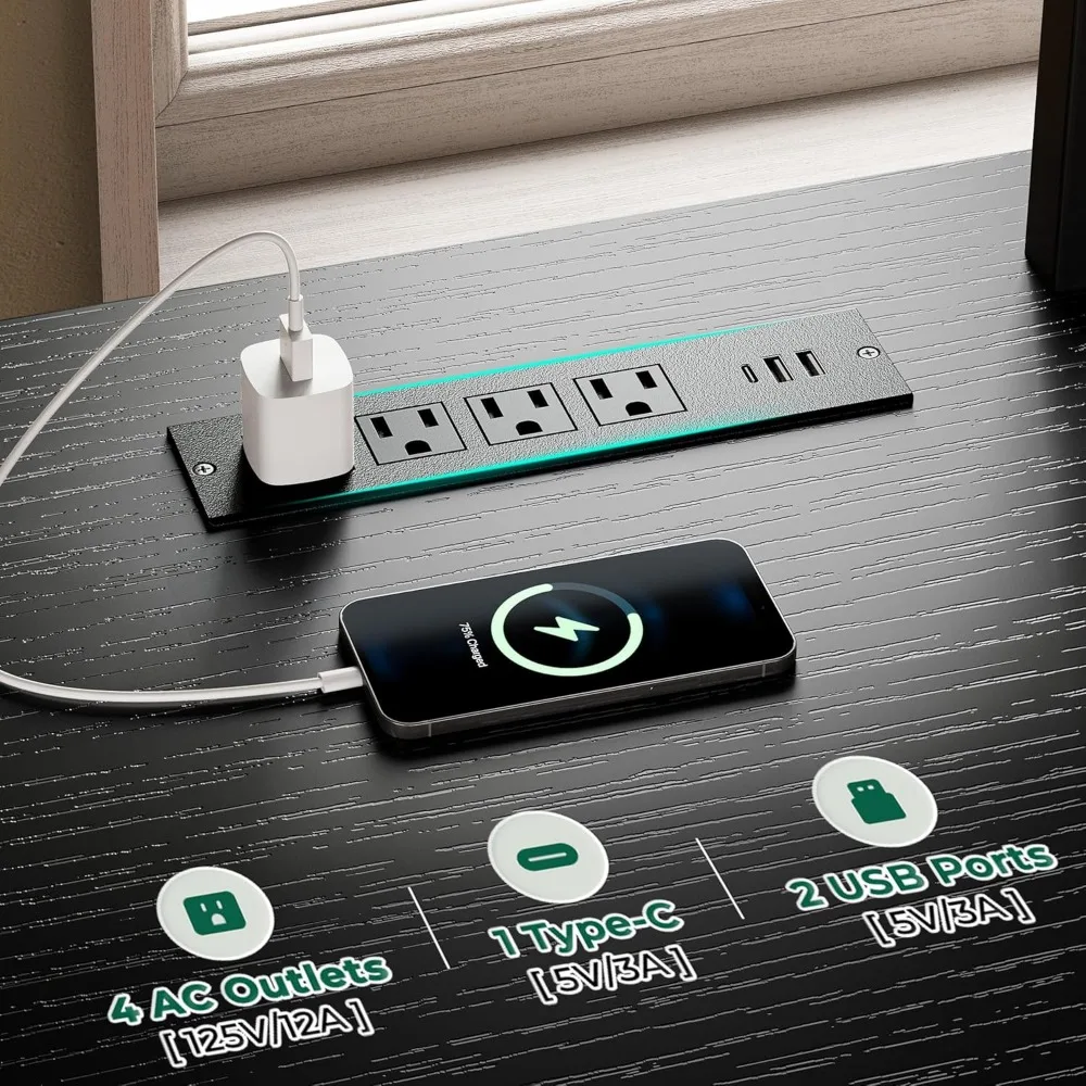 Stojak pod telewizor na telewizory 55-60 cali, centrum rozrywki z gniazdami zasilania i oświetleniem LED, konsola pod telewizor 54-calowy do salonu, M