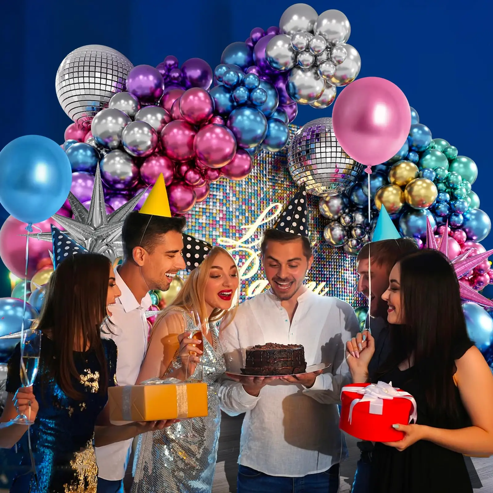 101Pcs Metallic Balloons Arch Garland Kit,Colorful Balloons for 80s 90s Disco Party Theme Birthday Anniversary Party Supplies