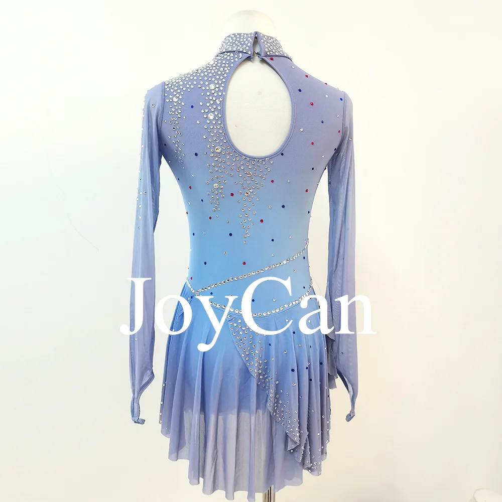 JoyCan-vestido de patinaje artístico para niñas, estampado azul, diamantes de imitación brillantes, leotardos de competición personalizados