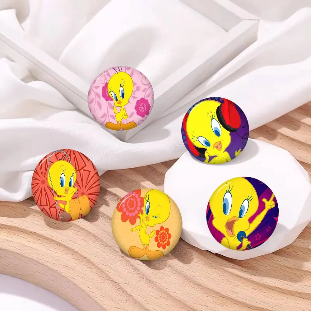 Broches photo créatives en forme d'oiseau T-Tweetys de dessin animé, badges ronds, épingles cadeaux 32/44/58mm