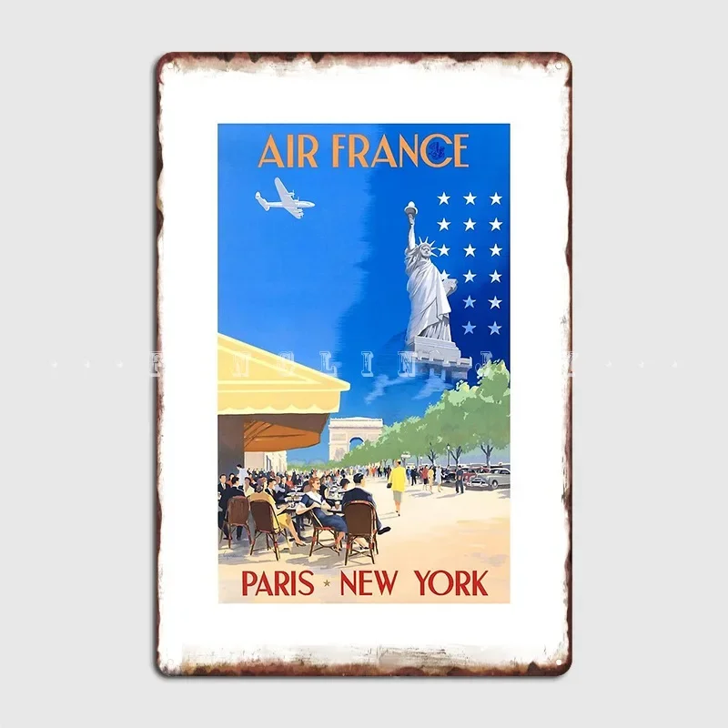 1951 Paris New York Air France Advertising Poster Poster Metal Plaque Painting Décor Cinema Retro Wall Pub Tin Sign Poster