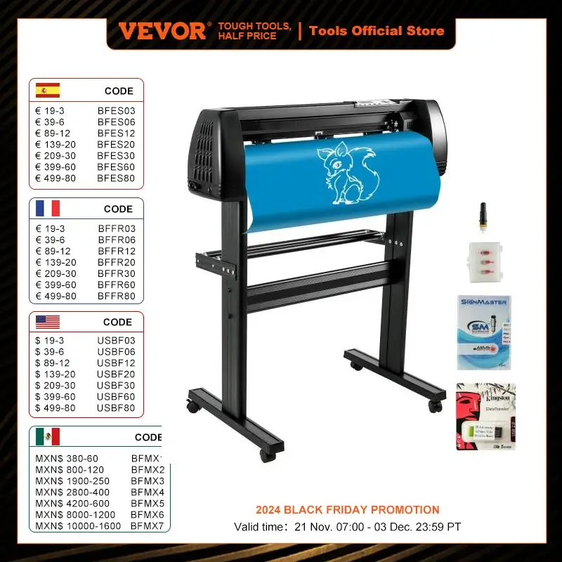 

VEVOR 28-34 Inch Vinyl Cutter Machine W/ Floor Stand Vinly Sign Cutting Plotter Starter Kits Software Adjustable Force Speed