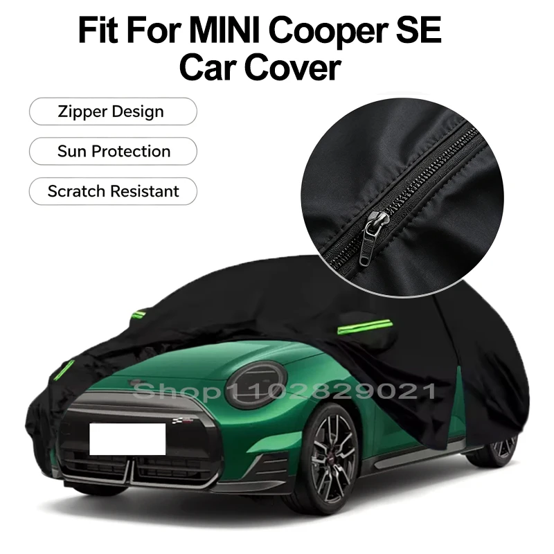 Zipper Door Waterproof Car Cover For MINI Cooper SE  Windproof Dustproof UV Protection All Weather Auto Protector