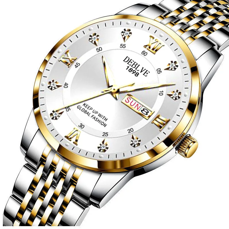 Top Brand Men Watch Solid Strap BusinessDouble Calendar Chinese English Night Light Waterproof Male Fashion Quartz Clock Watches