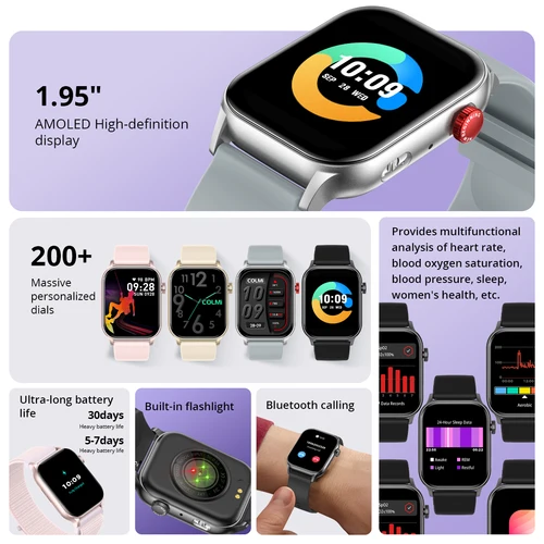 Imagen 2 del producto 2024 COLMI P78 1,95 ''HD AMOLED Smartwatch linterna llamadas de voz más de 100 modos deportivos monitoreo de salud reloj inteligente hombres mujeres