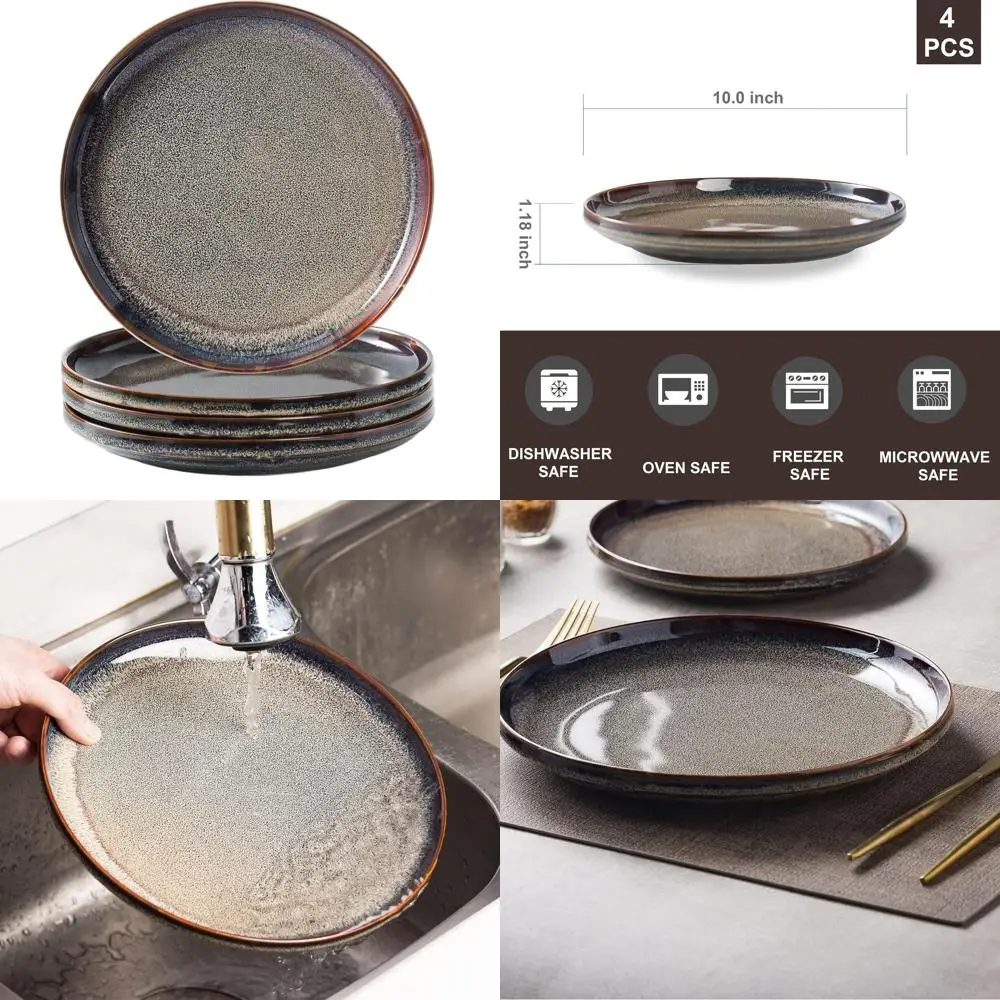 

Set of 4 Ceramic Dinner & Salad Plates, 10 Inch, Microwave Safe for Parties & Weddings