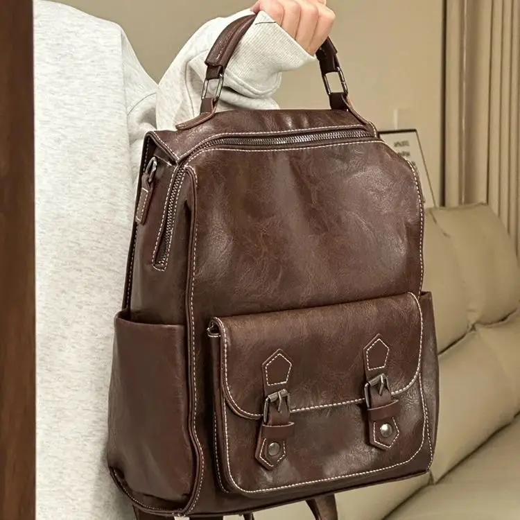 

Casual Vintage Brown Backpacks Women Preppy Style Large Capacity Mochila Schoolbag Female Retro Y2k Backpack Aesthetic