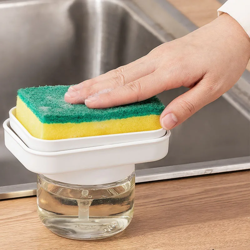 

280ml/9.4oz Dish Soap Dispenser Easy Press Liquid Soap Pump Box Sponge Holder Detergent Box for Kitchen Cleaning