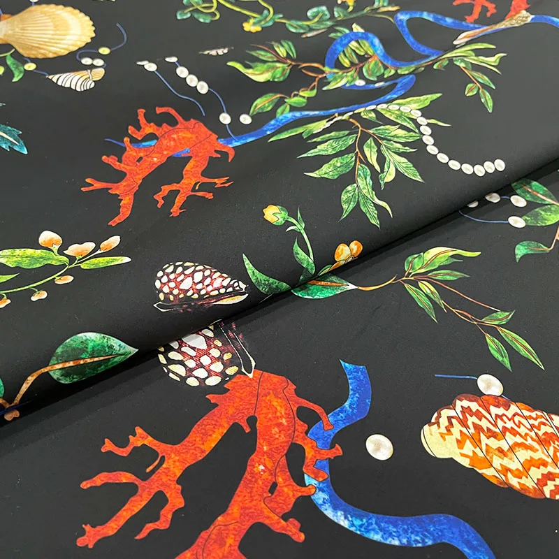 European And American Plant Flower Conch Printed Cotton Fabric For Women Dress Blouse Pants Handmade DIY Cloth Sewing