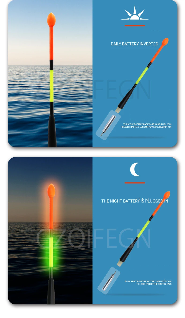 ZYZHE Meeresfischen-Schwimmer mit elektrischem Leuchtstab, bruchsicherem Drift-Schwanz und hochwertigem Paulownia-Holz – Glücksbringer für den Fischfang – Detail 4