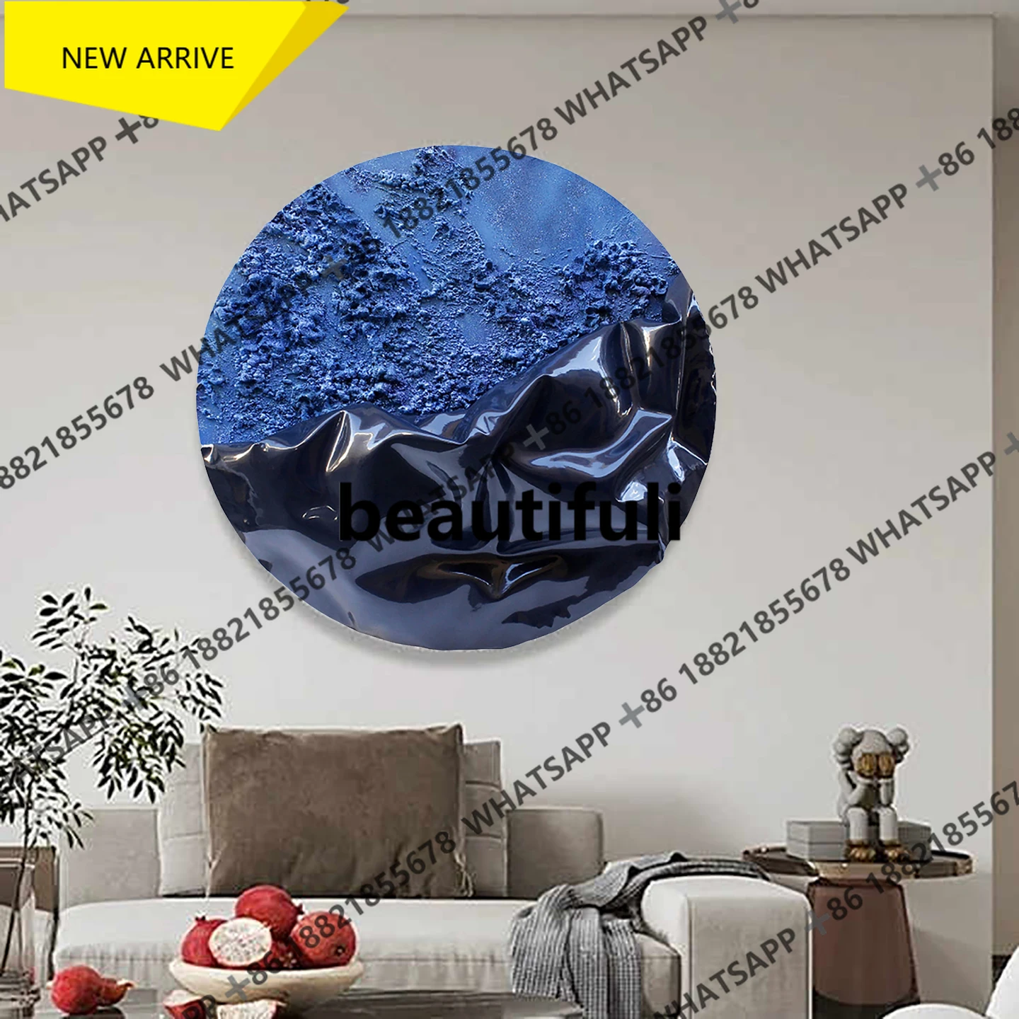 Q178 Real round hanging painting three-dimensional texture hand-painted dining room living room background wall mural