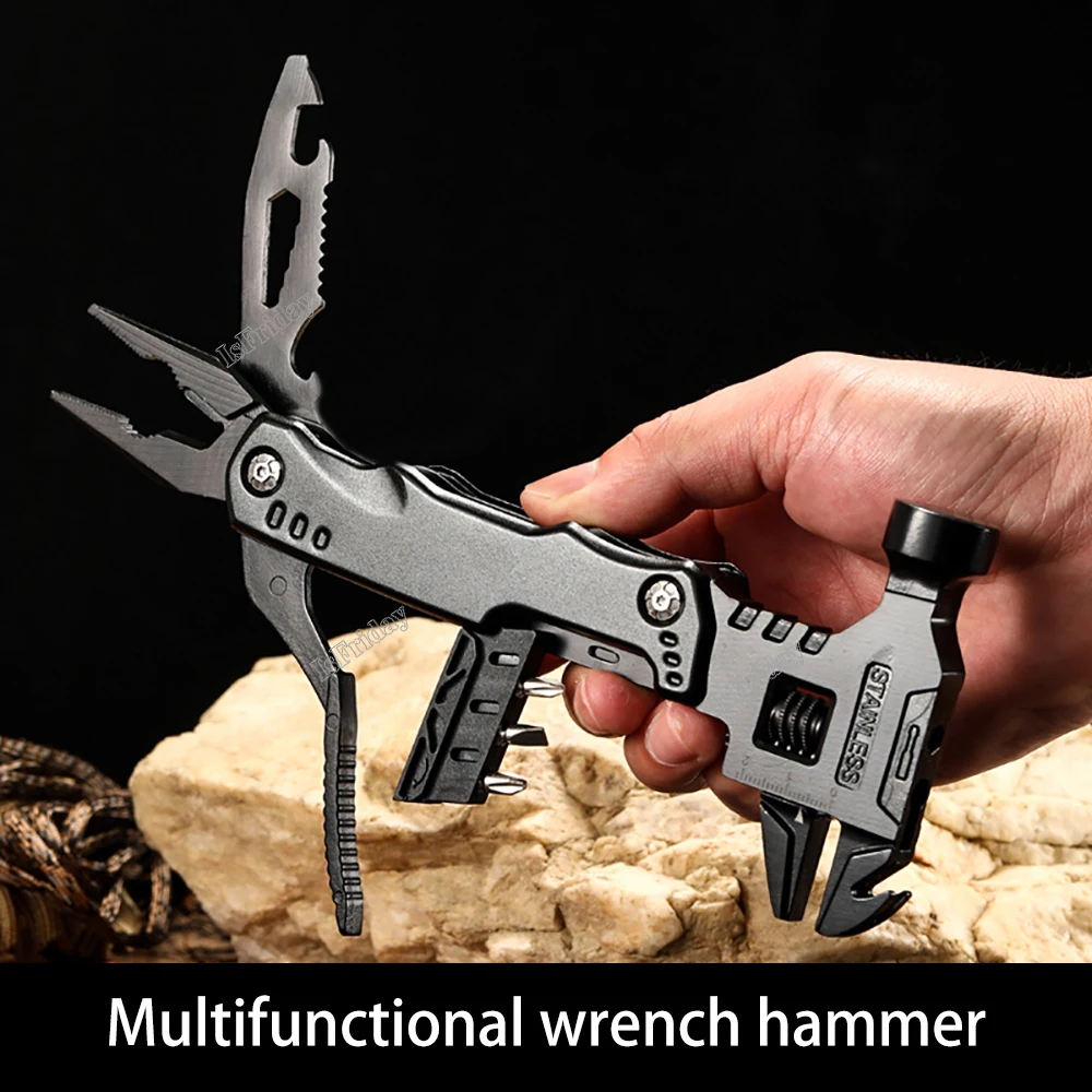 Imagem -02 - Multifuncional Folding Alicate Chave Chave Ferramentas de Sobrevivência de Emergência Chave Martelo Facas Pocketknife Universal