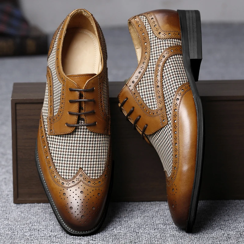 2023 Quality Men Brogue Dress Shoes Classic Business Man Formal Shoes Casual Party Banquet Male Leather Shoes Oxfords Footwear