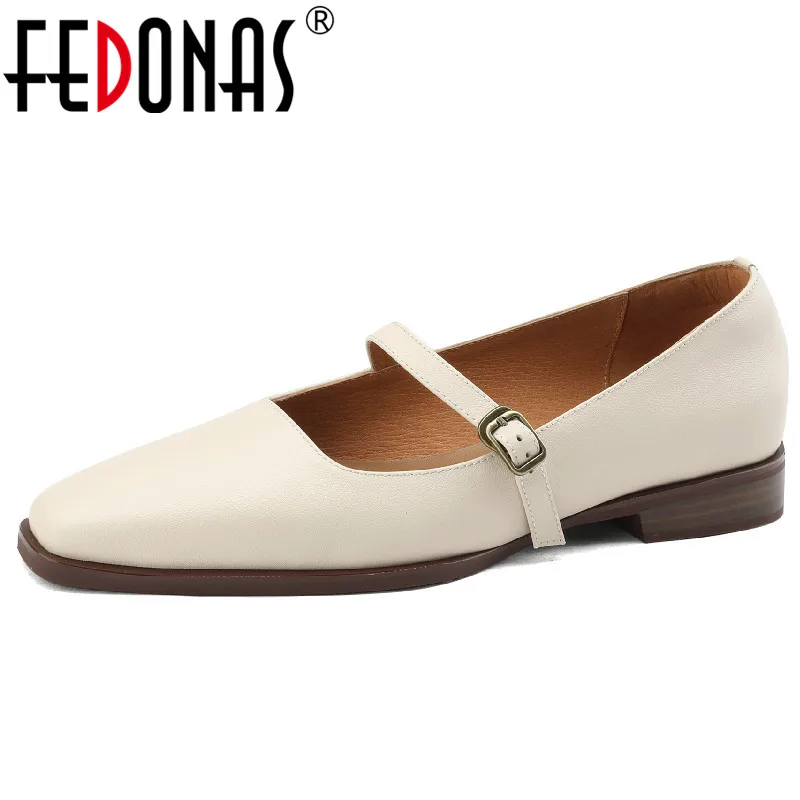 

FEDONAS Office Ladies Casual Women Pumps Spring Summer Low Heels Genuine Leather Concise Mary Janes Shoes Woman High Quality