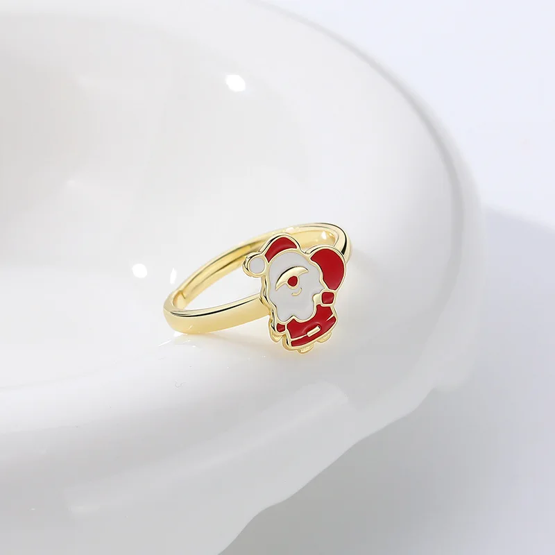 925 sterling silver creative Christmas gift epoxy ring European and American niche cartoon Santa Claus ring wholesale