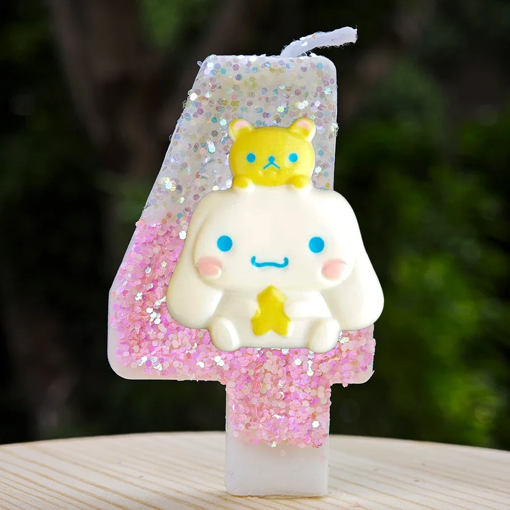 Kawaii Cinnamoroll Cartoon-Themen Glitzerkerze Kinder Geburtstagskerze Dekorationen Tortendekoration Baby-Shower Party-Zubehör – Detail 6