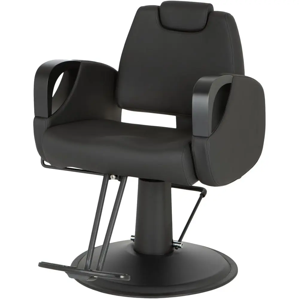 

Black Reclining Salon Chair with Hydraulic Pump, Adjustable Rest, and Brushed Metal Arms - Y-375A-BLACK