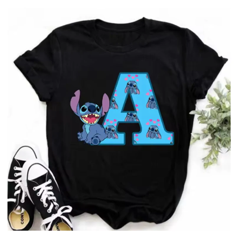 

Disney Lilo&Stitch A-Z Alphabet Summer Women's Printed Ladies Women's Casual Tops Y2k T-shirt Fashion Cartoon Plus Size Clothes