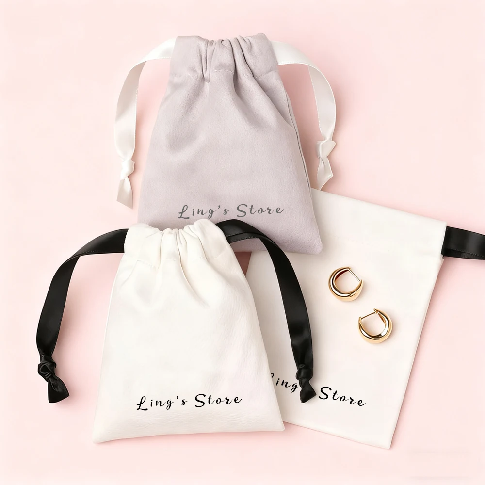 50 шт., фланелевая сумка на шнурке для ювелирных изделий, может персонализированный индивидуальный логотип, свадебные сувениры, подарочная упаковка, бутик, косметичка для покупок