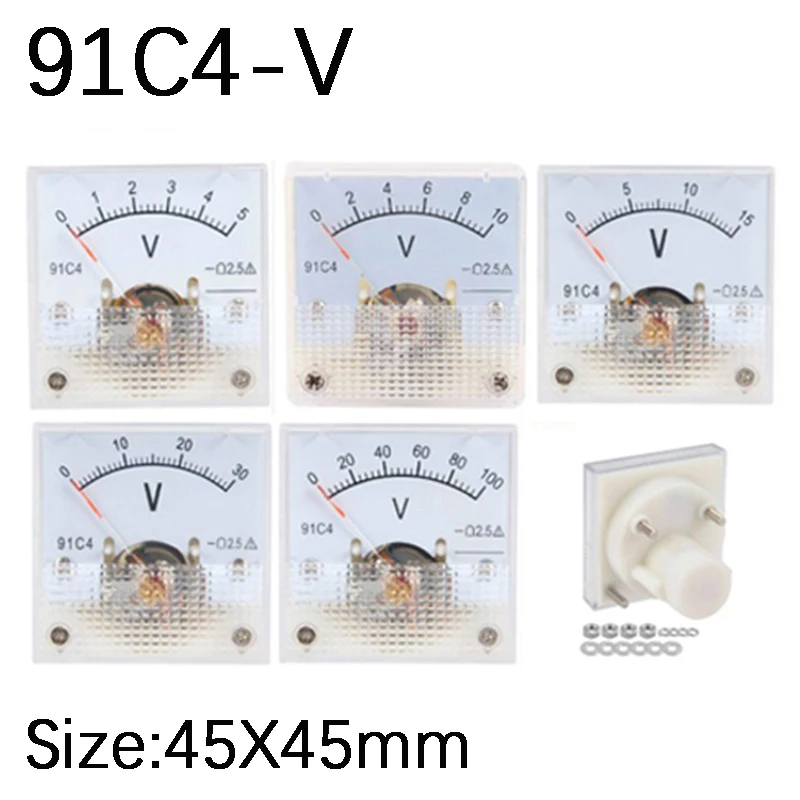 91C4 DC Voltmeter Analog Panel Voltage Meter Mechanical Pointer Type 3/5/10/15/20/30/50/100/150/250V