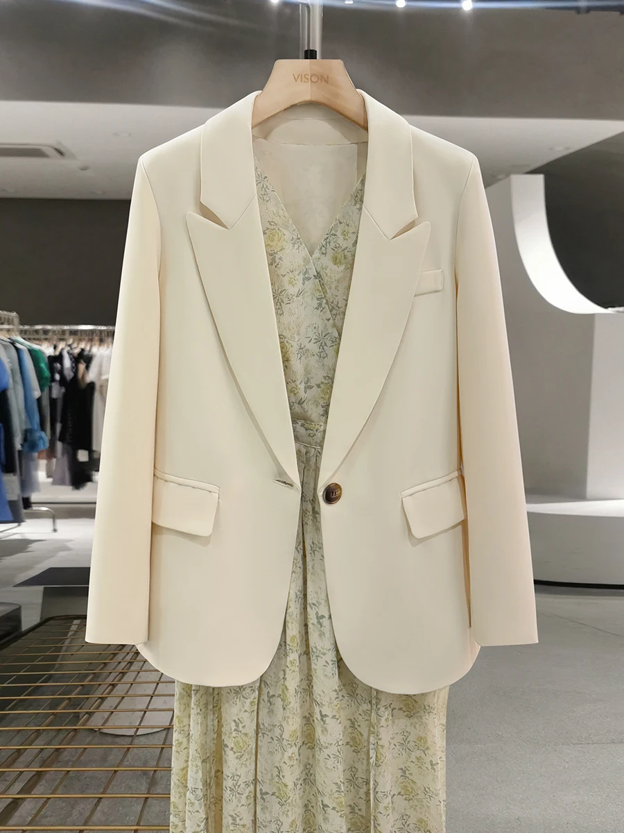 

Casual Beige Godd Sle Women's Suit Jaet 2026 New Spring Autumn Trend Early Spring Top Polyester Commute Sle Long Sve