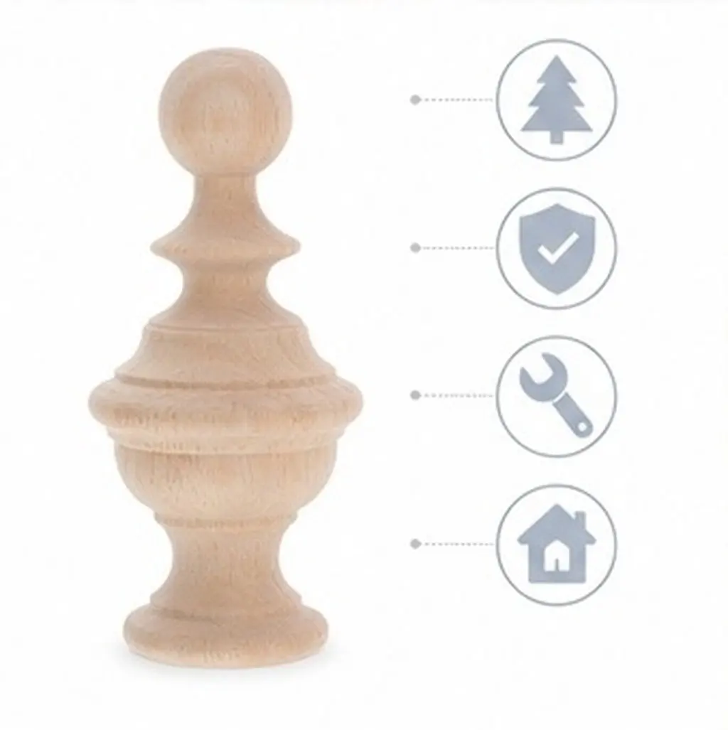 3Pcs Staircase Wood Finial Unfinished Wood Post Toppers Bed Post Curtain Rod Caps DIY Crafts Carved Stair Railing Home